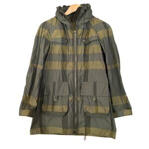 Burberry Brit Jacket Plaid Green Hooded Size 2